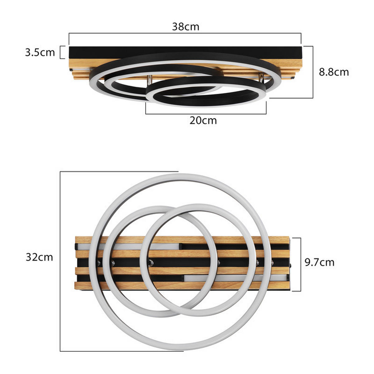 LED stropní svítidlo 32/30/8,8 cm - černá, kov (38/32/8.8cm) - Nettlife