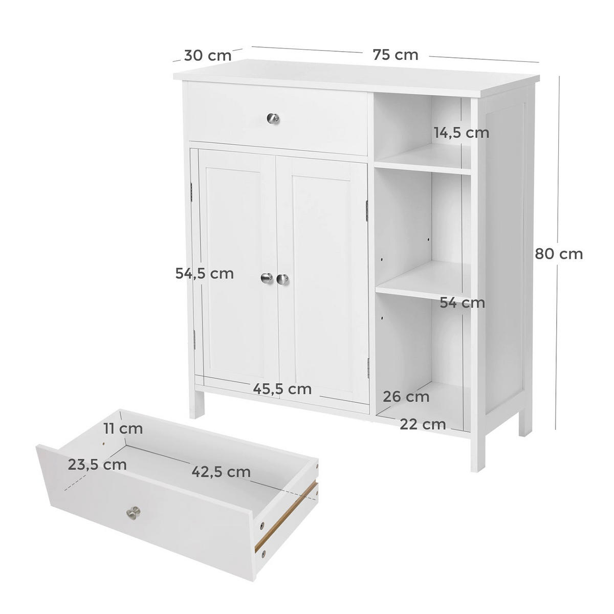 BADEZIMMERSCHRANK AUFBEWAHRUNGSSCHRANK - Weiß, Holzwerkstoff (30/80/75cm) - Hansiro
