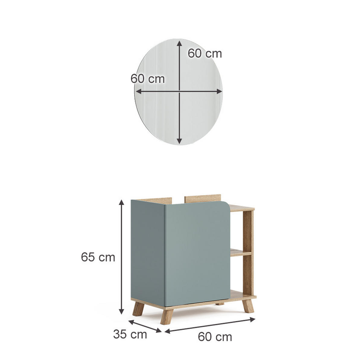 BADMÖBEL-SET Karen Blau-Grau 2 Teile - Dunkelblau/Sonoma Eiche, Holzwerkstoff (60/65/35cm) - Vicco