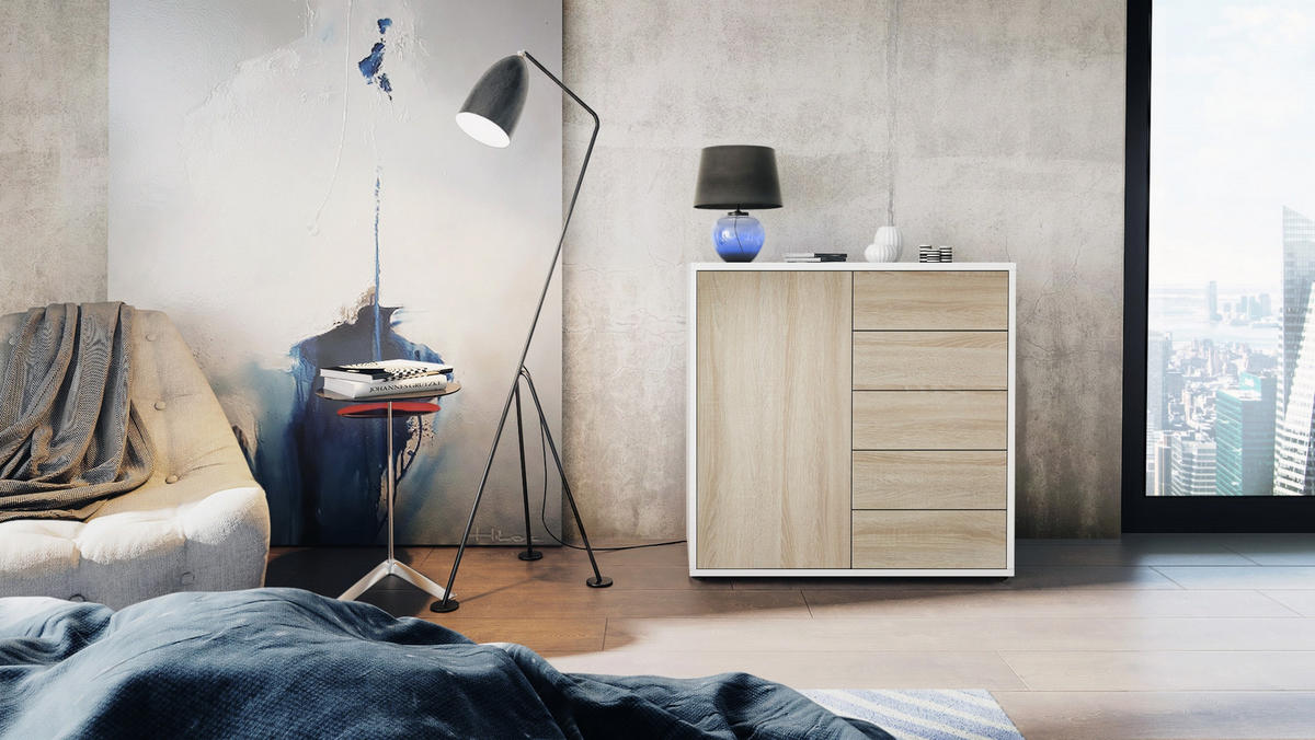 KOMMODE Ben Front in Eiche sägerau - Eiche San Remo, Holzwerkstoff (79/74/36cm) - Vladon