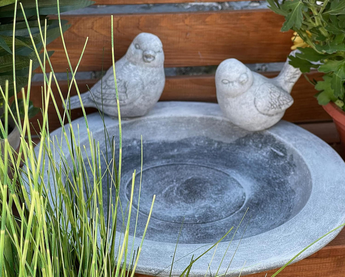 VOGELTRÄNKE Teller mit 2 Vögeln aus massiven Steinguss, frostfest - Grau, Stein (32/14/32cm) - stoneandstyle
