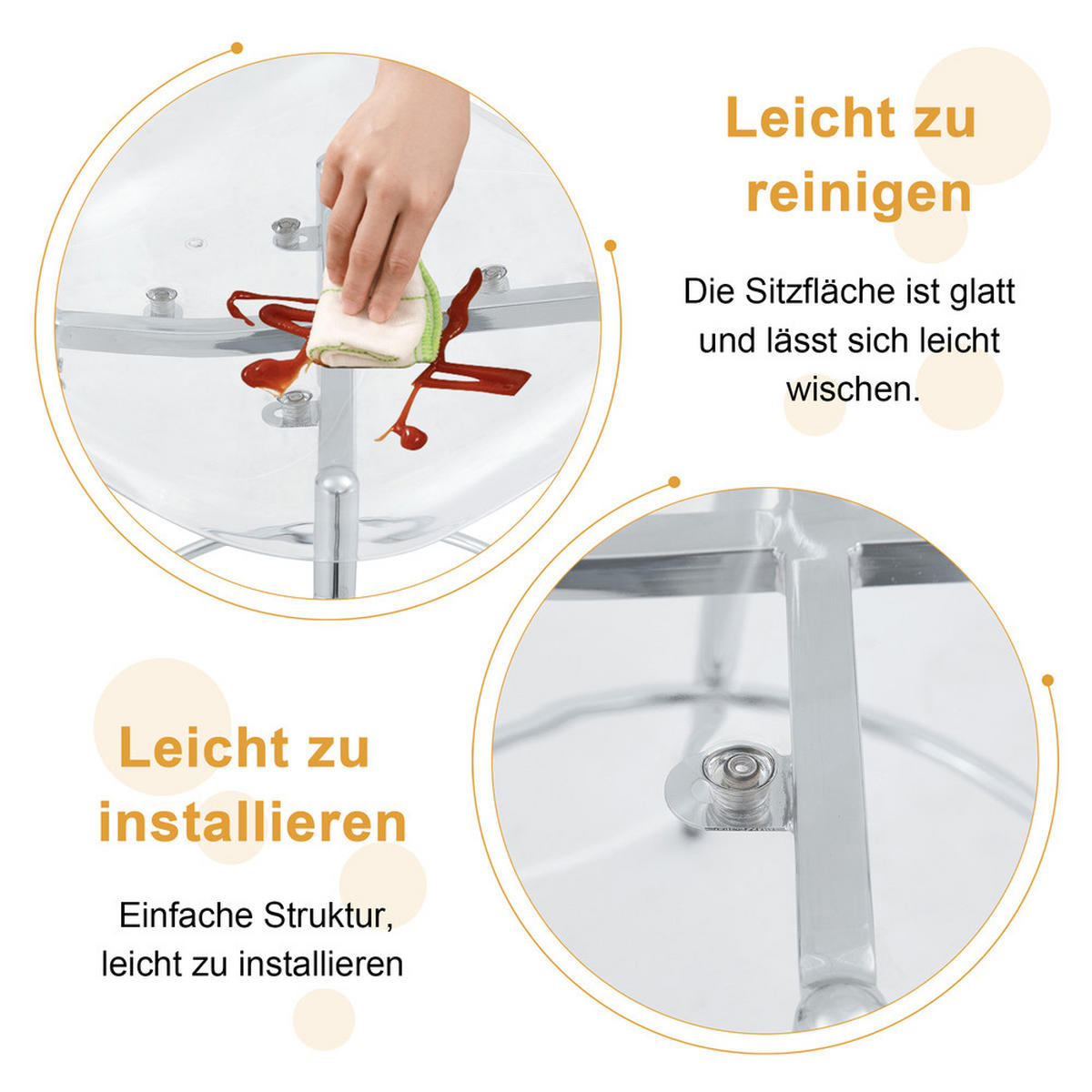 TISCHGRUPPE 3-tlg Glastisch 89 cm mit 2 transparenten Barhockern Silber - Silberfarben, Metall (93.5/5.5/93.5cm) - Raelunyi