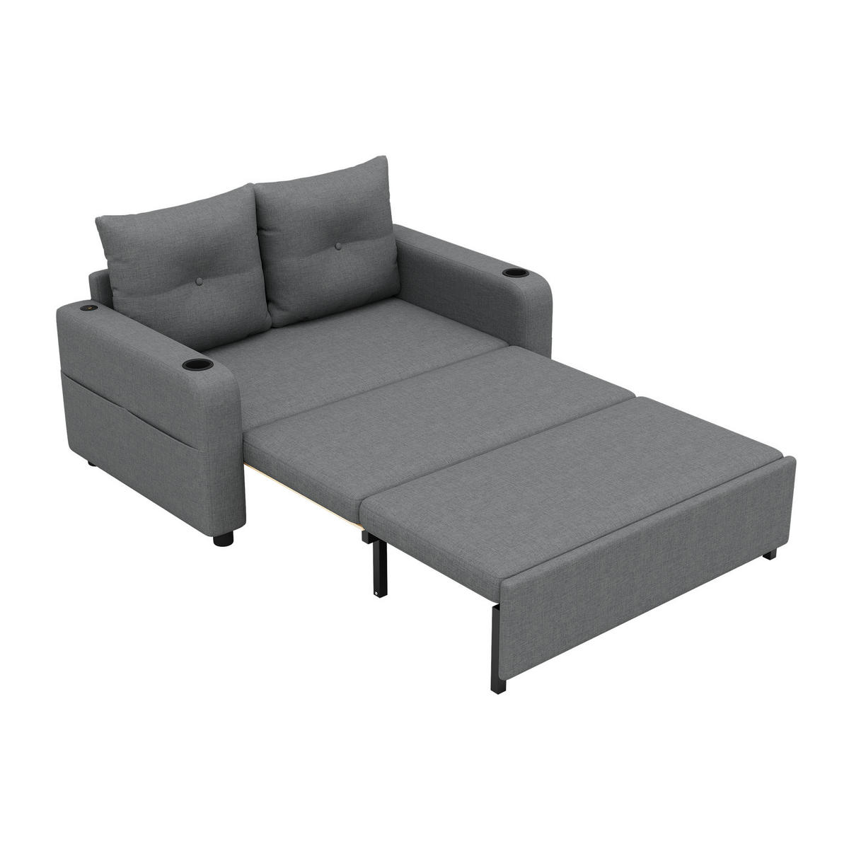 SCHLAFSOFA 3-in-1 Baumwoll-Leinen ausziehbar mit USB-Anschluss und Becherhalter Grau 131/81/94 cm - Grau, Textil (81/94/131cm) - Redom