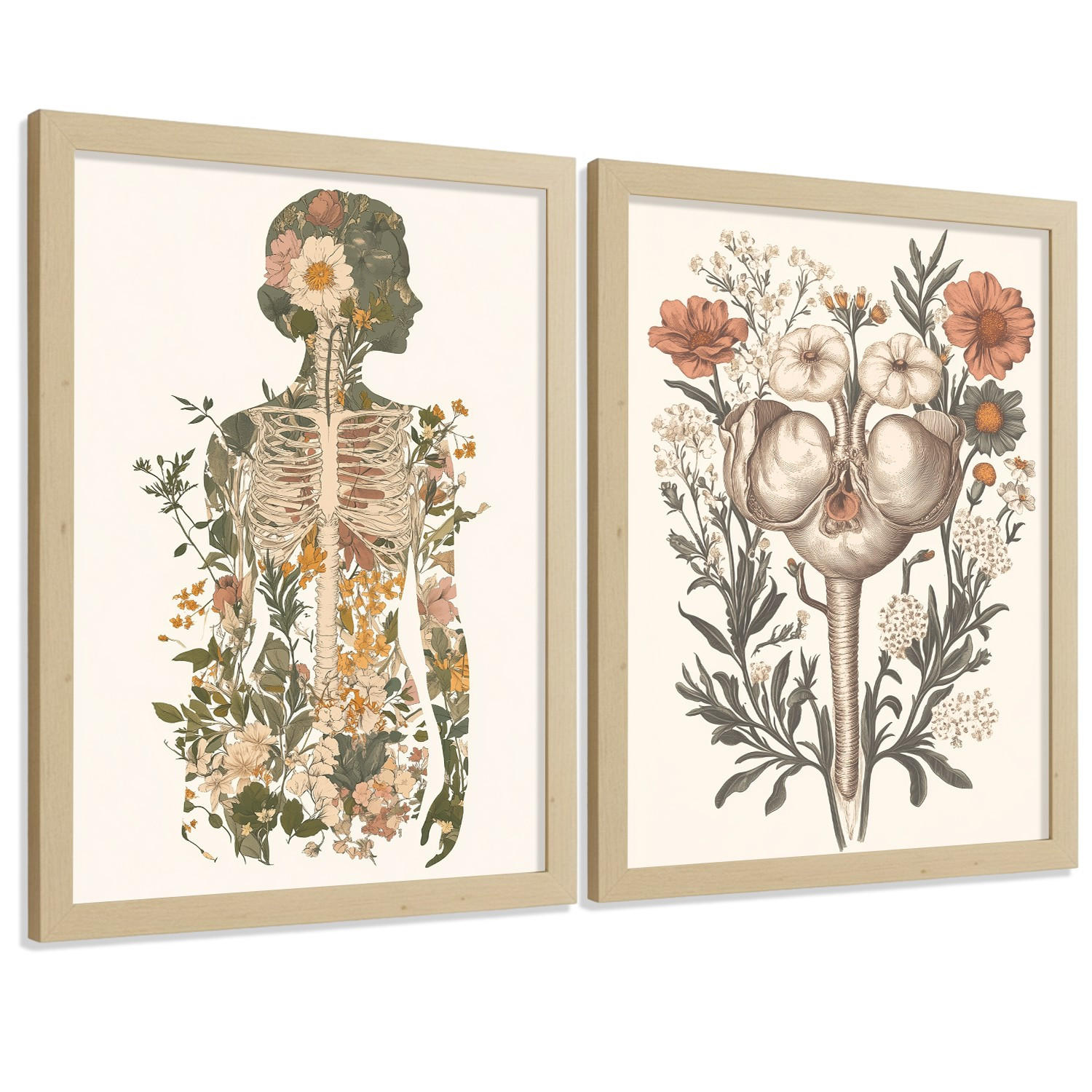 POSTER Set aus 2 Anatomie Mensch Drucke und Wandbilder mit Weiblicher Silhouette und Fortpflanzungssystem Botanischer Vintage Stil Größe Rahmenlos A3 - Klar, Papier (29.7/42/3cm) - Nacnic