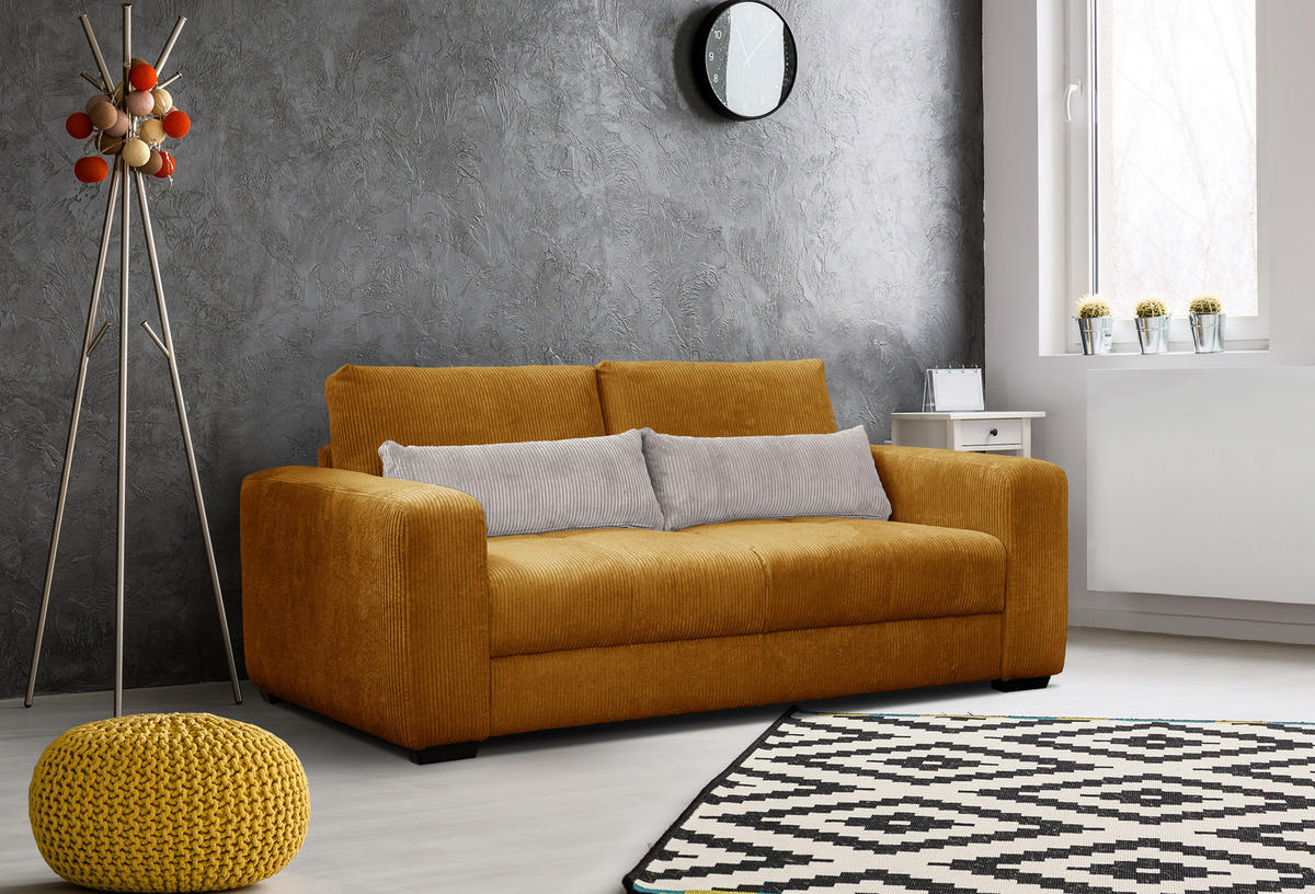 SOFA OLI 3-Sitzer, safran - Gelb, Holz/Textil (208/91/108cm) - Courtois Laville
