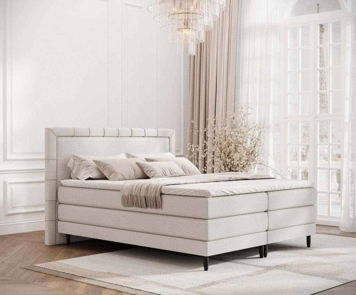 BOXSPRINGBETT Rimini Beige 140/200 cm mit Matratze und Topper - Beige/Schwarz, Holz/Holzwerkstoff (140/200cm) - Maison de Reve
