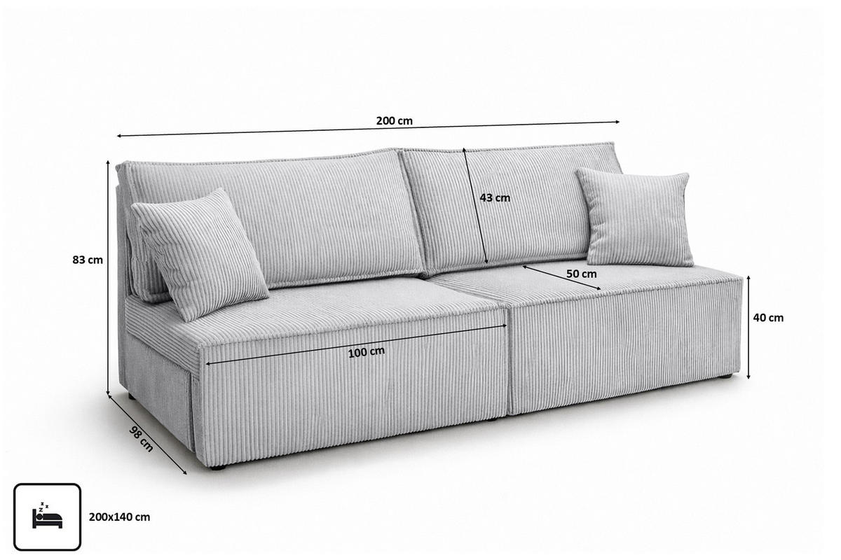 SOFA Mit Schlaffunktion Und Bettkasten, Cordstoff Poso, Grün, BEST MINI - Hellgrau, Holz (200/83/98cm) - Kaiser Möbel