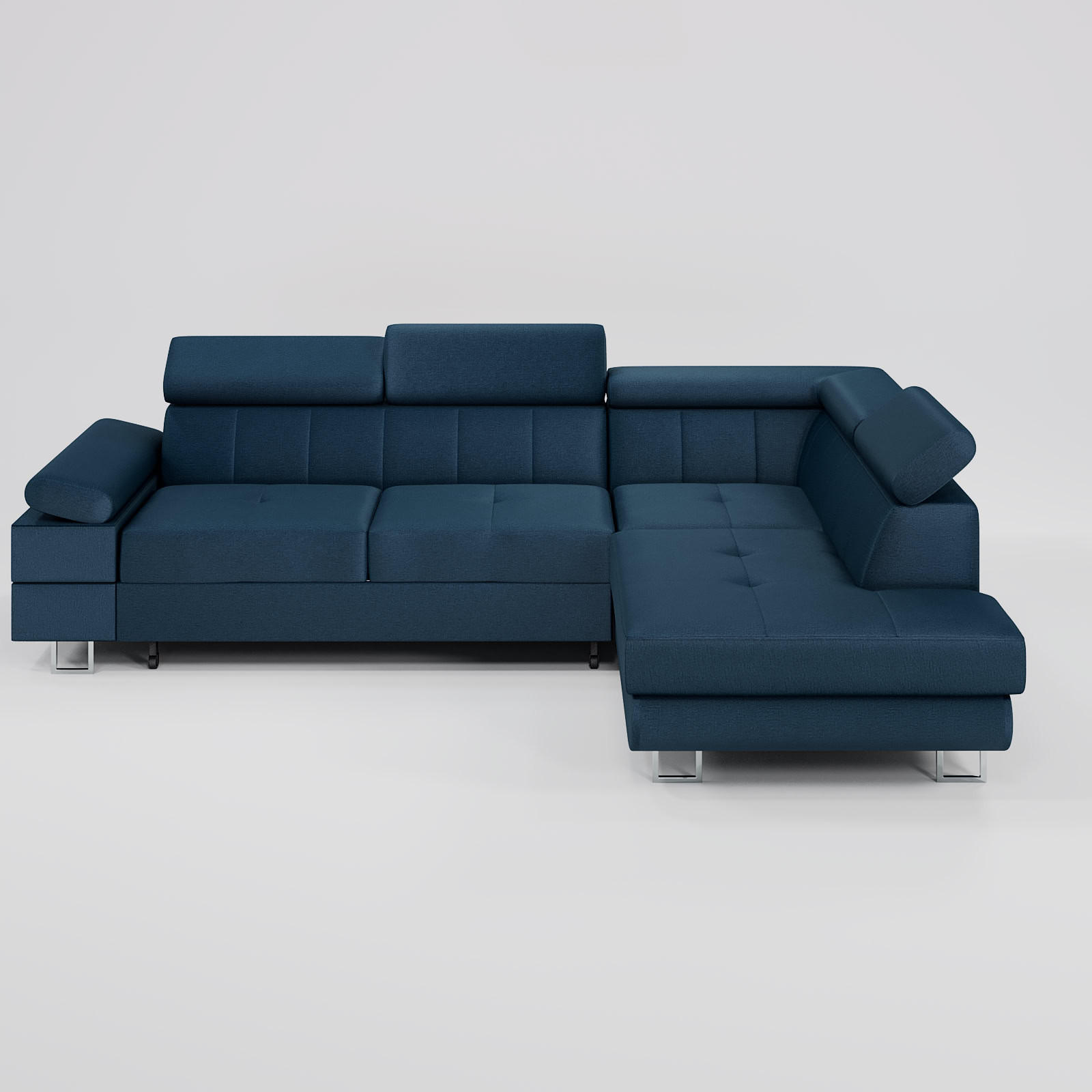 ECKSOFA CAROLINE Rechts Dunkelblau Velours-Stoff mit Schlaffunktion und Bettkasten - Chromfarben/Dunkelblau, Textil (253/190cm) - Barchello