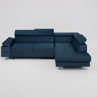ECKSOFA CAROLINE Rechts Dunkelblau Velours-Stoff mit Schlaffunktion und Bettkasten - Chromfarben/Dunkelblau, Textil (253/190cm) - Barchello