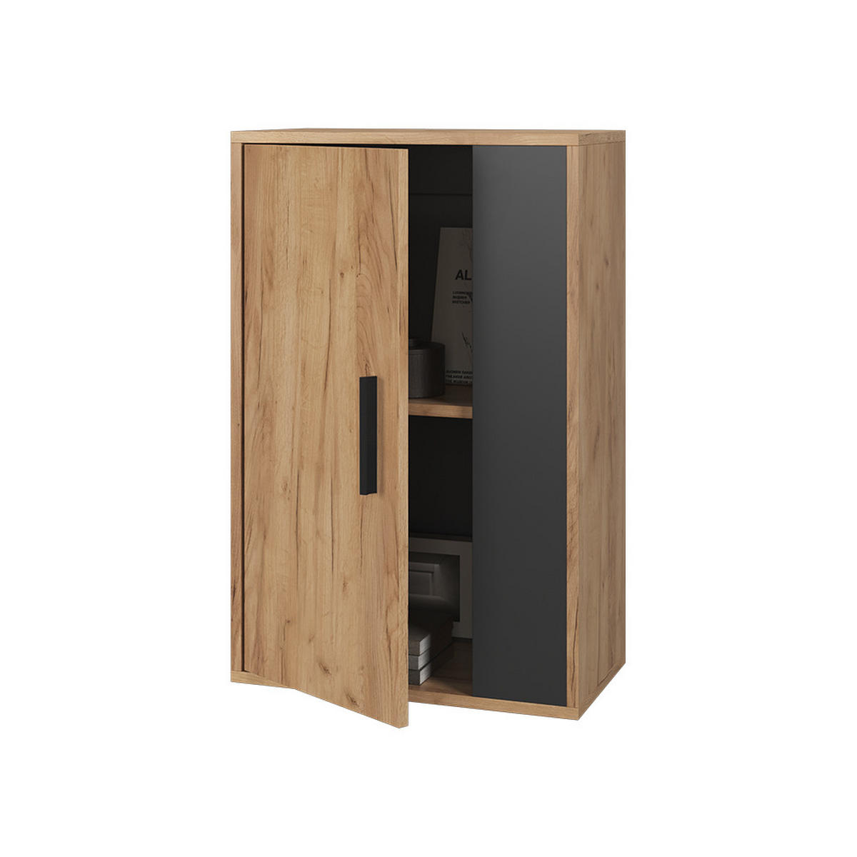 NÁSTĚNNÁ POLICE Berno Zlatý dub power/antracit - medově dubová/antracitová, kompozitní dřevo (50.1/78.4/28.3cm) - Vicco