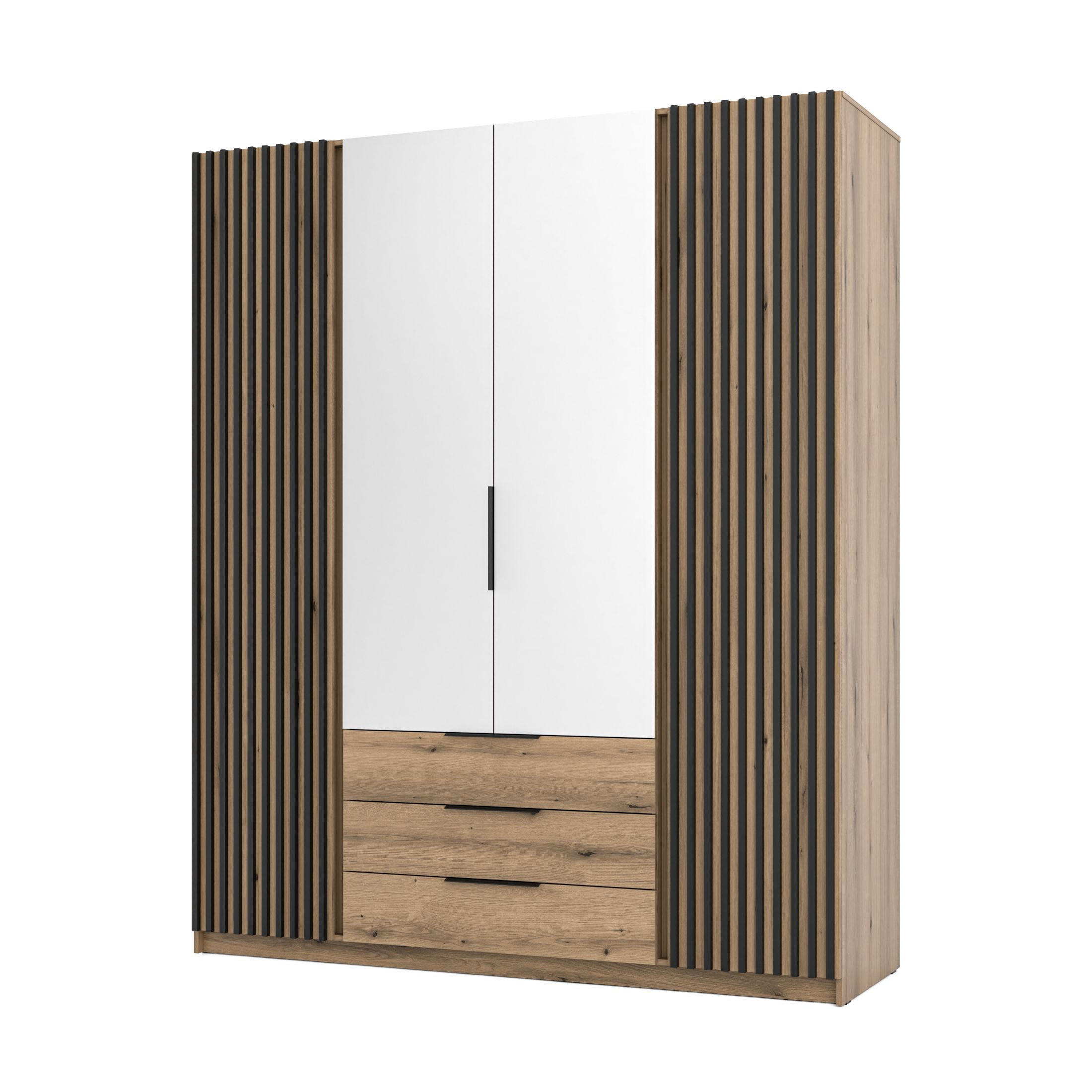 DREHTÜRENSCHRANK CAGLIARI 200/239/61,9cm 4-türig mit Spiegel Goldfarben - Goldfarben/Schwarz, Holzwerkstoff (200/239/61.9cm) - MASSENO
