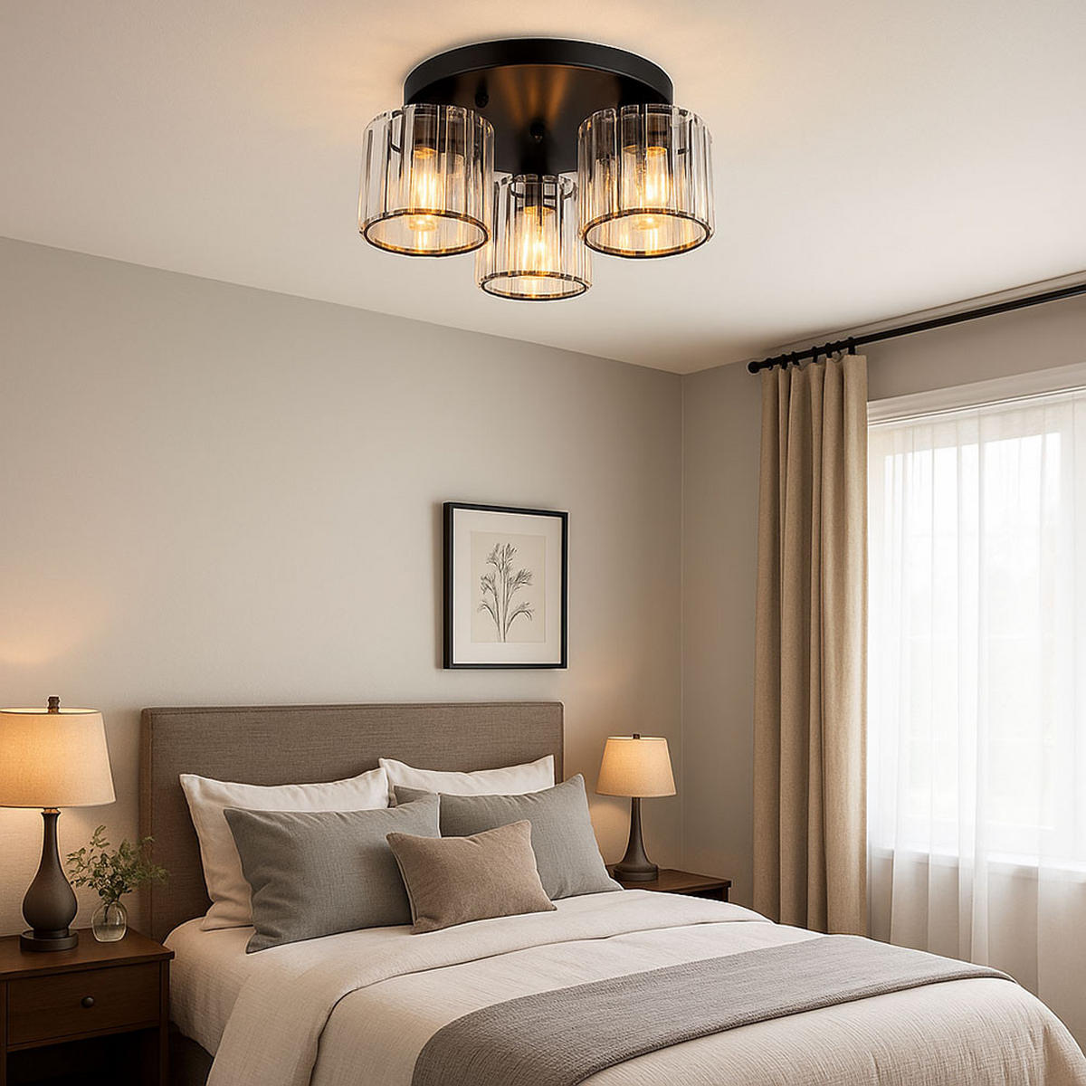 LED DECKENLEUCHTE Metall Schwarz Kristalle Klar - Schwarz, Metall (35/35/18cm) - Globo Lighting