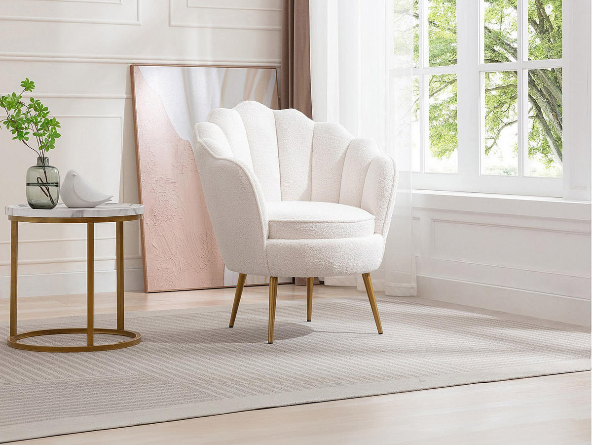 MUSCHELSESSEL - Bouclé-Stoff - Weiß - LALEA - Weiß, Textil (76/88/73cm) - Vente-Unique