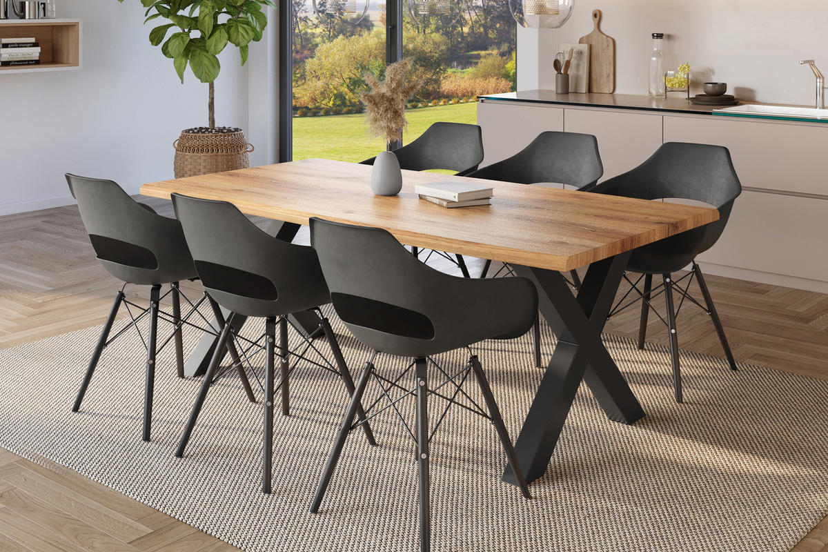 ESSTISCH JULIUS X - Wildeiche/Schwarz, Holz (100/200/77cm) - SAM