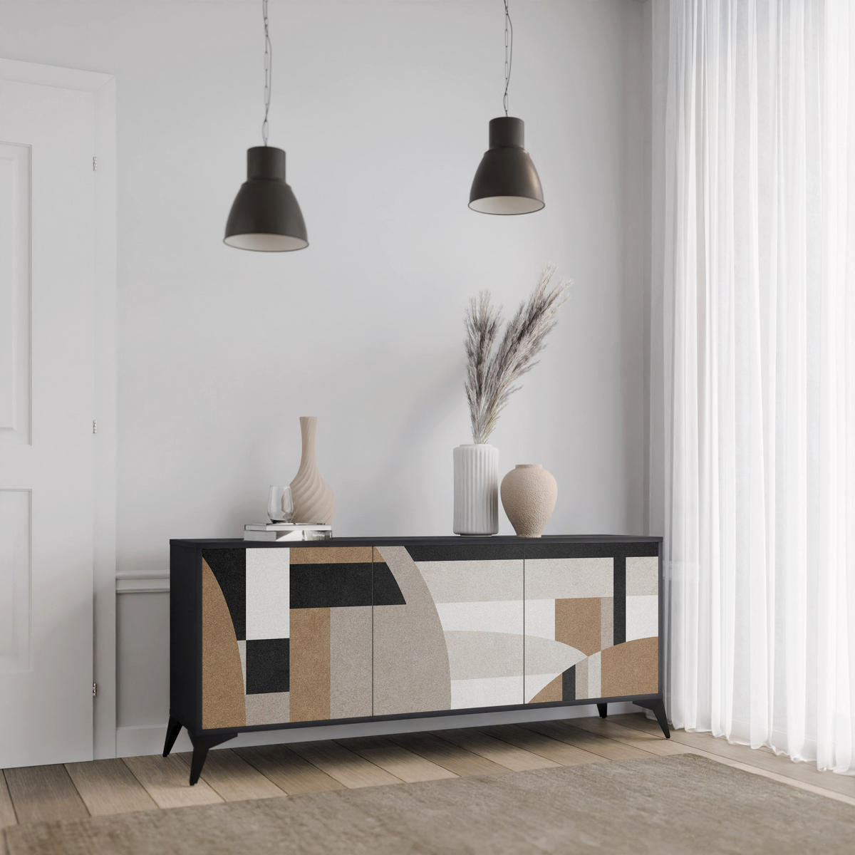 SIDEBOARD DELICATE MEMENTO, Eicheneffekt, 164,5x42x77,5 cm, 3 Türen - Eichefarben/Buchefarben, Holzwerkstoff/Buchenholz (164.5/77.5/42cm) - SpaceRebels