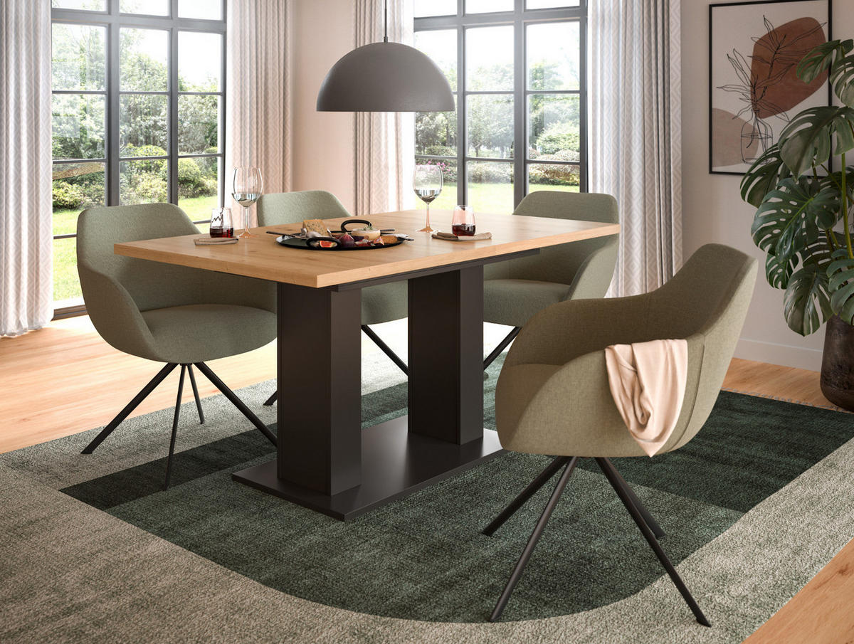 ESSTISCH grau, Eiche Artisan Küchentisch ausziehbar 150 - 190 cm - Eiche Artisan/Grau, Holzwerkstoff/Metall (150/90/76cm) - Inn.Furn