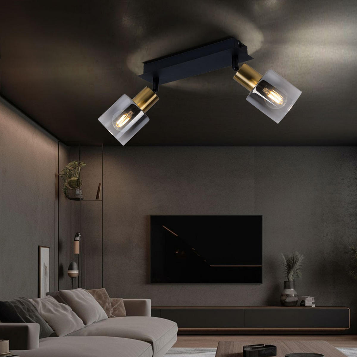 LED DECKENLEUCHTE Metall Schwarz mit Rauchglas - Schwarz, Glas (25/8/18.2cm) - Globo Lighting