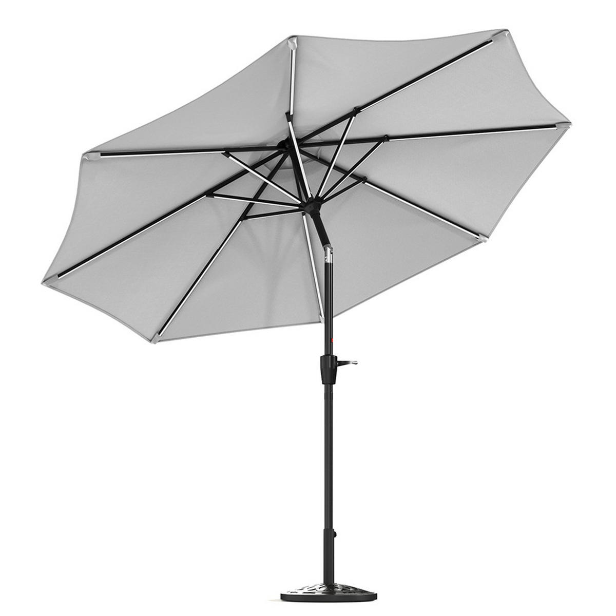 SONNENSCHIRM aus Polyester Metall in Hellgrau mit Resin-Sockel drehbar 360° neigbar 60° 3 x 2.4m Ø49 × 35 cm - Grau, Metall (300/240cm) - Livingandhome