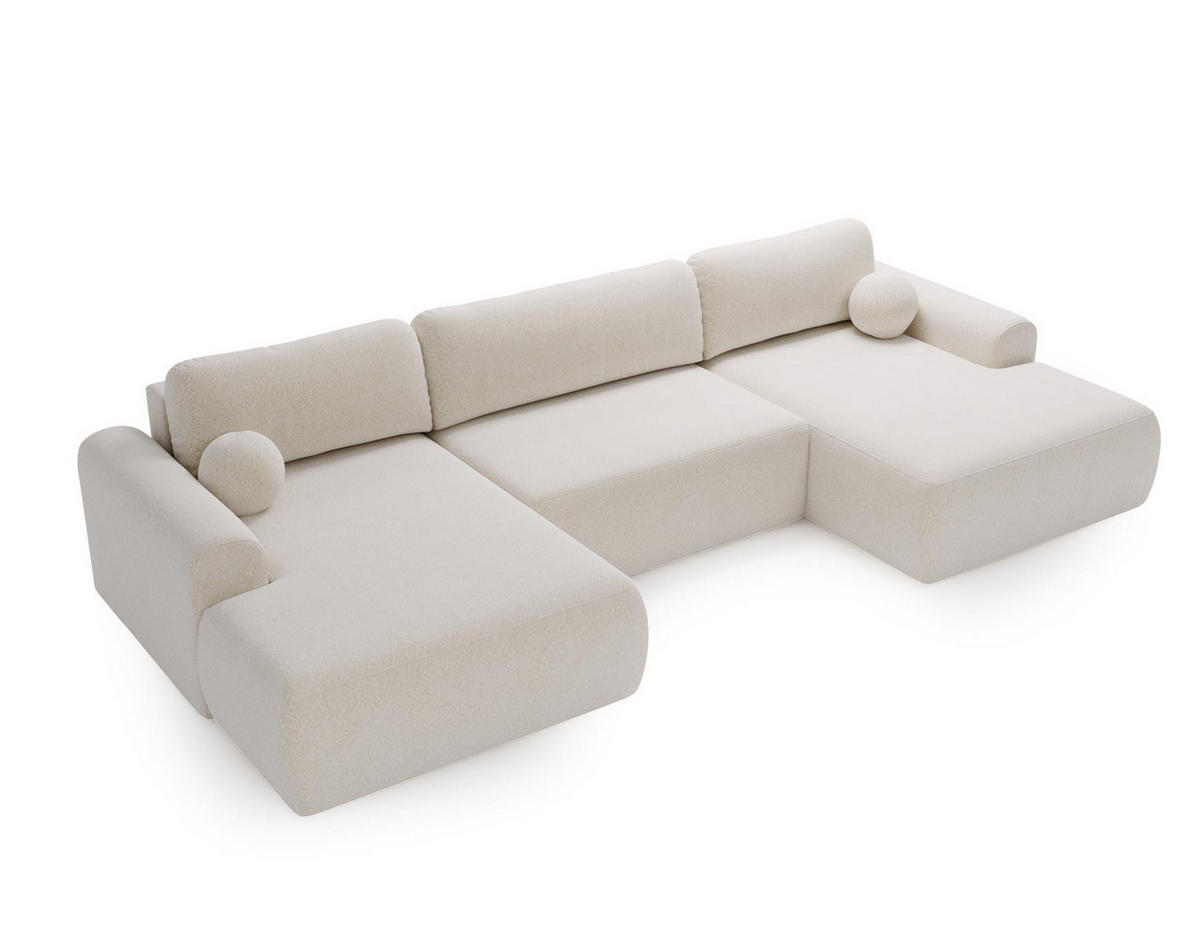 WOHNLANDSCHAFT Aurora Weiß, mit Schlaffunktion in Lambi Stoff - Weiß, Holzwerkstoff/Textil (344/92/177cm) - Bettso