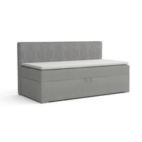 BOXBETT MATI BIS 90/200 Hellgrau mit Taschen-Federkernmatratze H4 - Hellgrau, Holz/Holzwerkstoff (90/200cm) - Deine Möbel 24