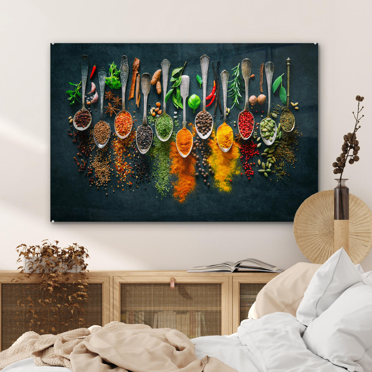 ACRYLGLASBILD Kräuter - Gewürze - Löffel 120x80 cm - Currygelb, Glas (120/80cm) - MuchoWow