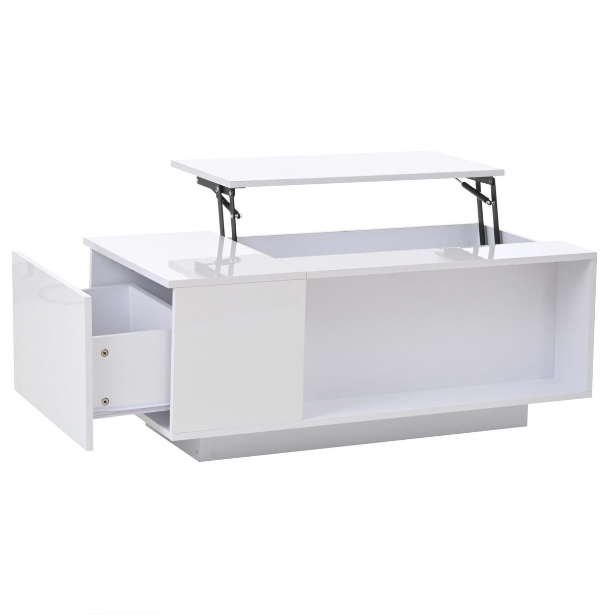 COUCHTISCH, höhenverstellbar mit hydraulischem Hub, Stauraum & LED-Bluetooth, Weiß Hochglanz, 100/50/40 cm,Weiß - Weiß, Holzwerkstoff (50/100/40cm) - Redom
