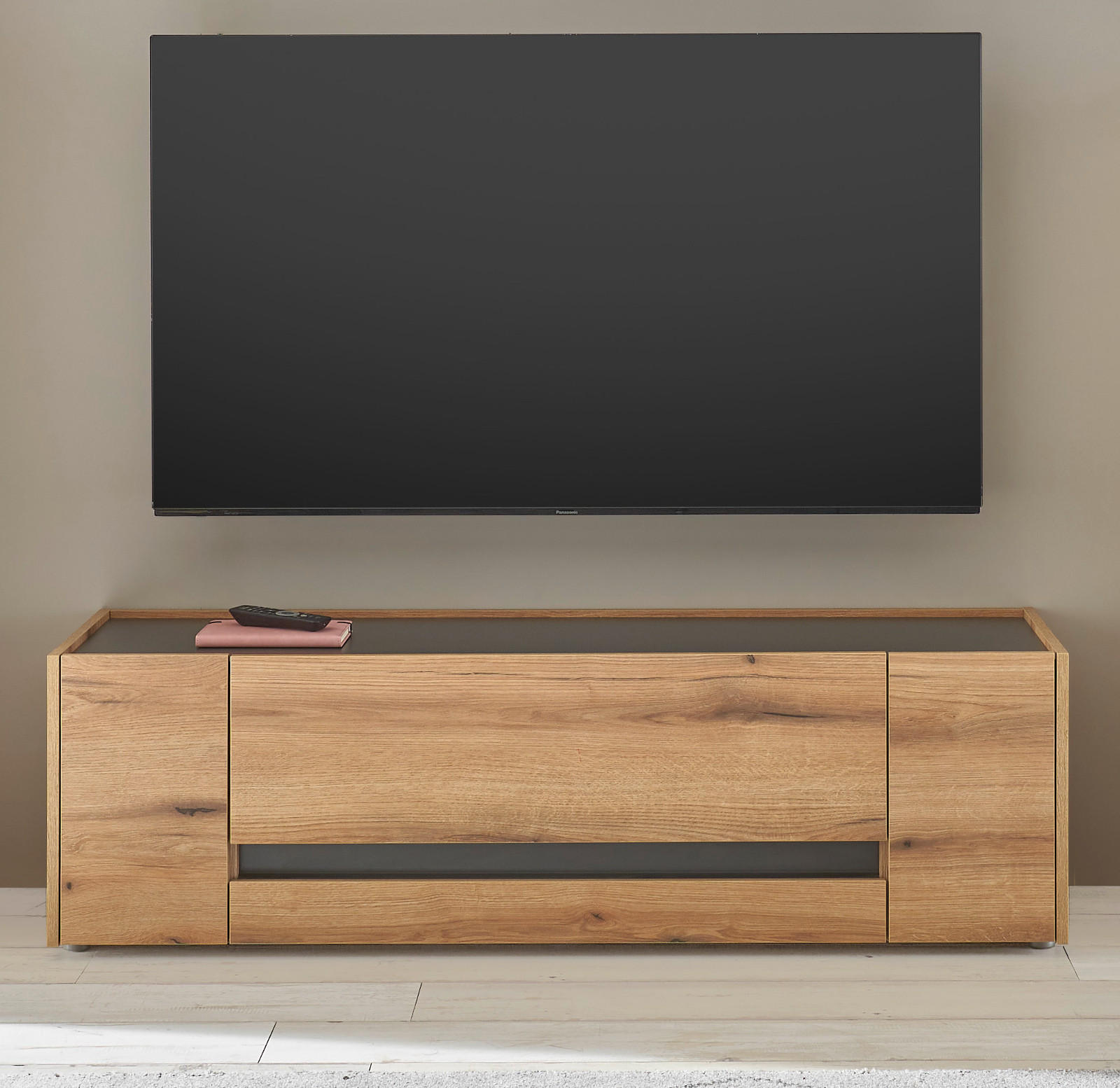 TV-LOWBOARD Eiche Evoke, grau 140 cm, TV- Unterteil mit viel Stauraum - Eichefarben/Schwarz, Holz/Holzwerkstoff (140/40/45cm) - Furn.Design