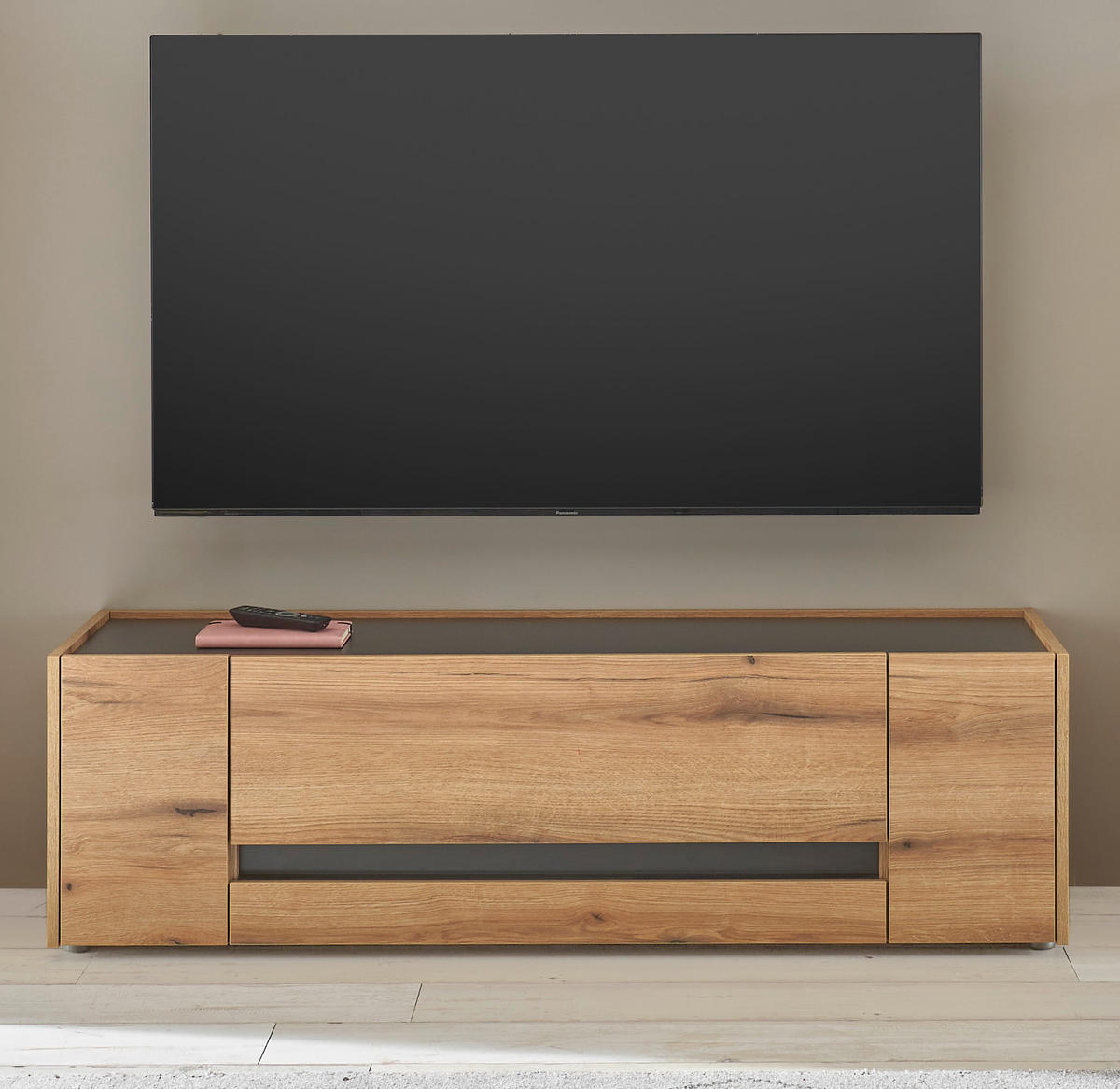 TV-LOWBOARD Eiche Evoke, grau 140 cm, TV- Unterteil mit viel Stauraum - Eichefarben/Schwarz, Holz/Holzwerkstoff (140/40/45cm) - Furn.Design