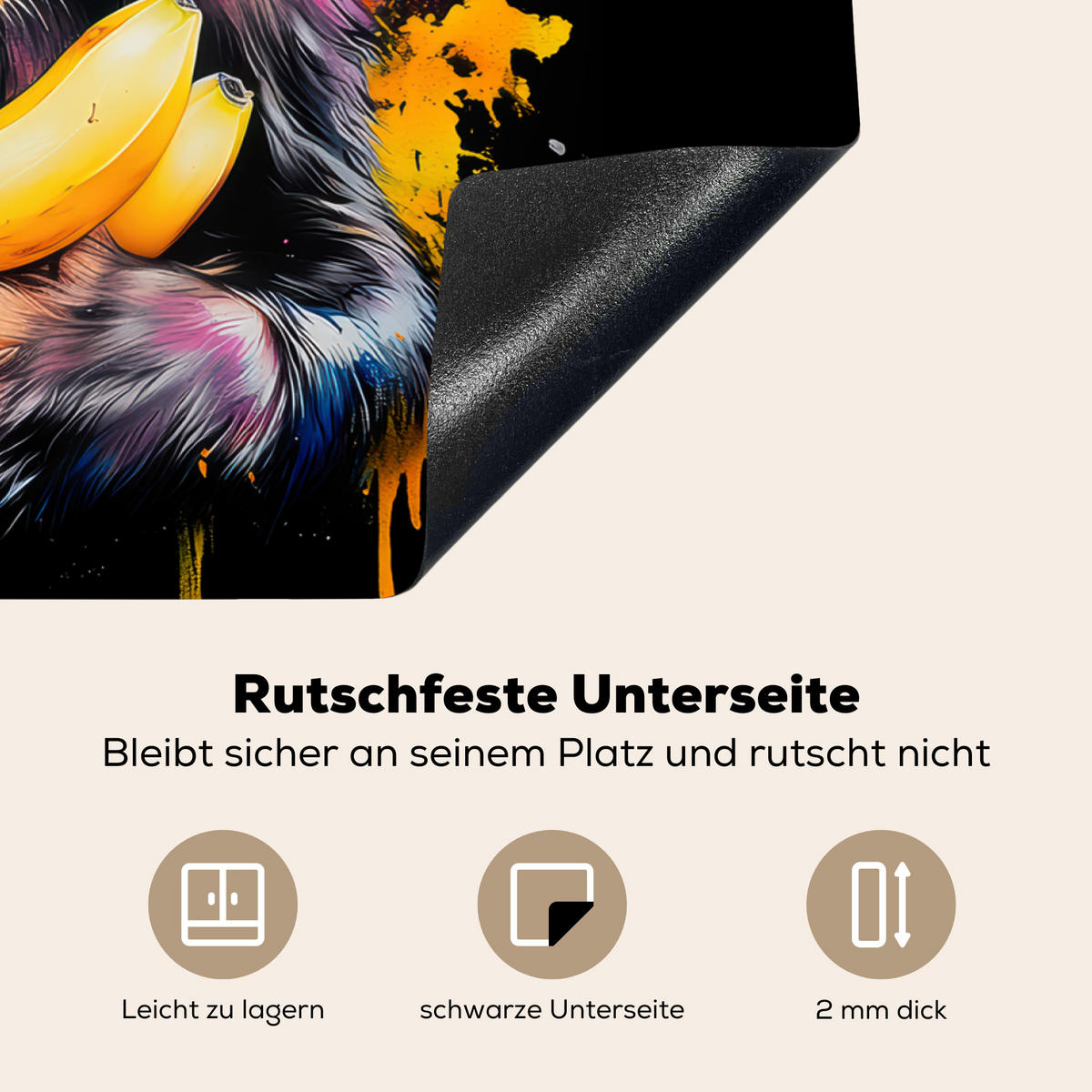 HERDABDECKPLATTE Affe - Graffiti - Farbenfroh - Bananen - Modern Herdabdeckung Induktionsfeld 70x52 cm - Gelb, Kunststoff (70/52/0.2cm) - MuchoWow
