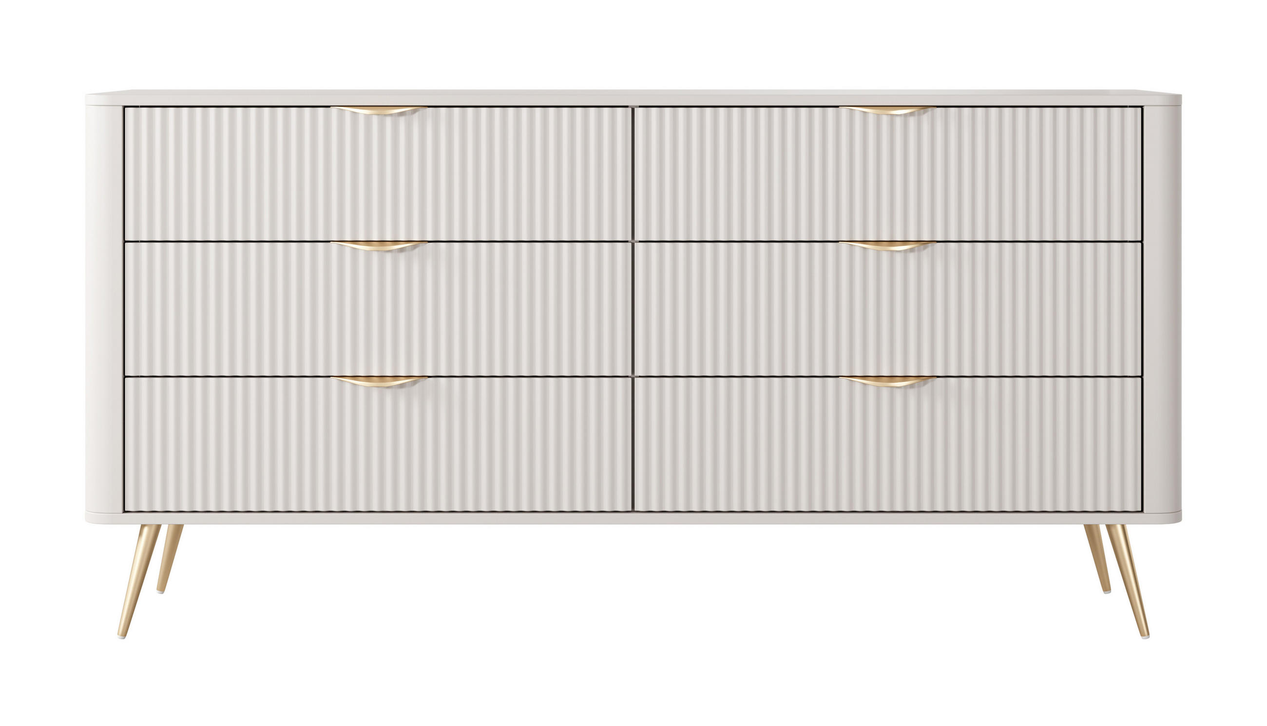 SIDEBOARD Vespasia 6S Beige 163,2/81,2/38 cm – Geriffelten Fronten - Beige/Goldfarben, Holzwerkstoff/Metall (163/81.2/38cm) - AX Living