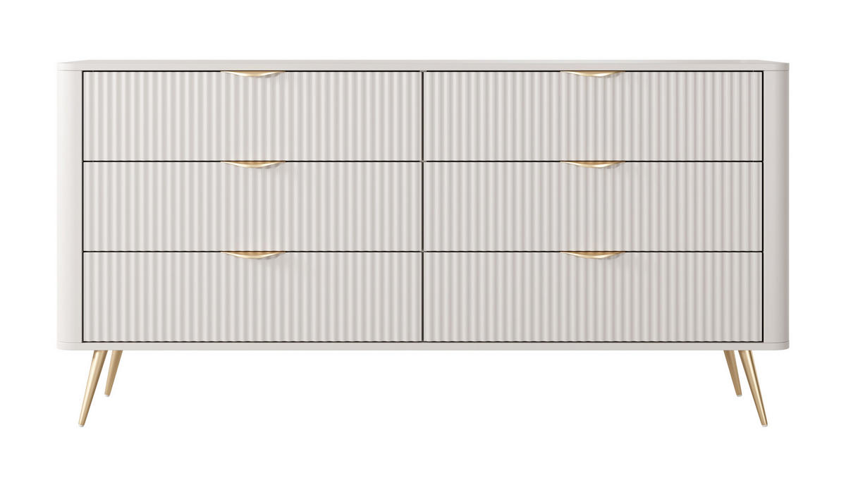 SIDEBOARD Vespasia 6S Beige 163,2/81,2/38 cm – Geriffelten Fronten - Beige/Goldfarben, Holzwerkstoff/Metall (163/81.2/38cm) - AX Living