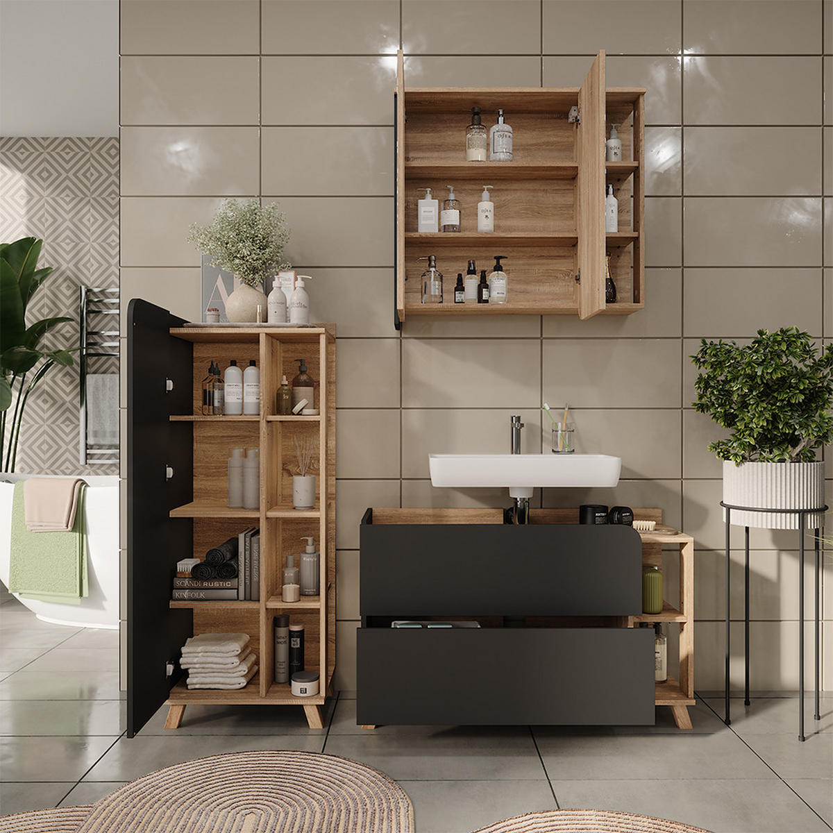 KOUPELNOVÝ NÁBYTEK Karen Sonoma/antracit - Sonoma dub/antracitová, kompozitní dřevo (100/65/35cm) - Vicco