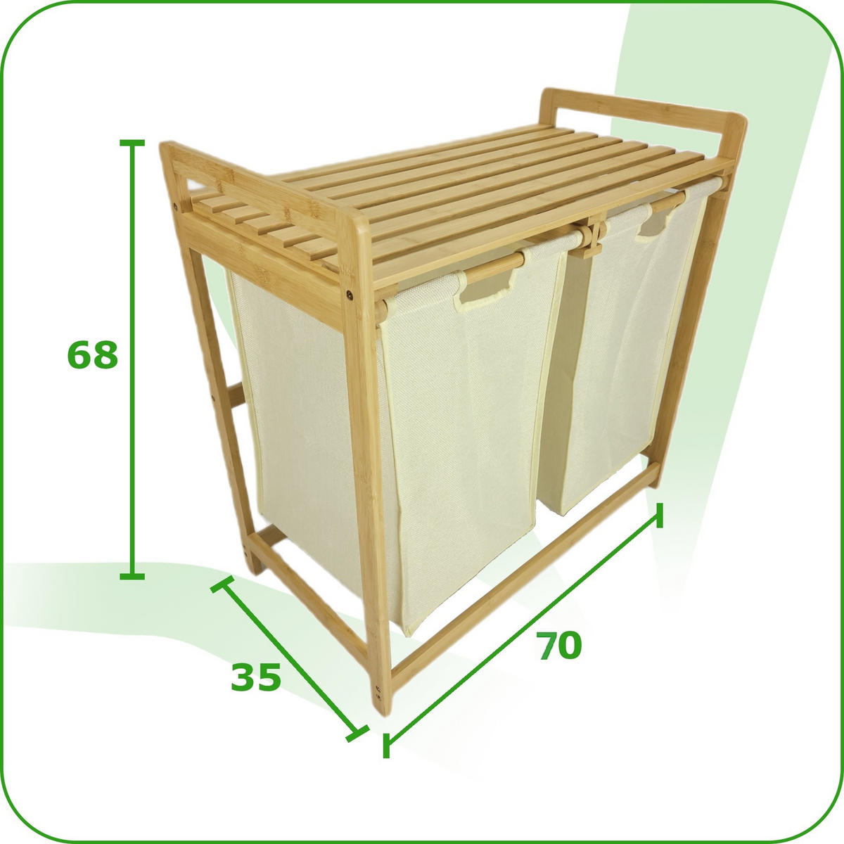 WÄSCHEKORB Bambus Textil Beige Naturfarben 2 Kammern 70x35x68 cm - Beige/Naturfarben, Holz/Textil (70/68/36.5cm) - Begryf