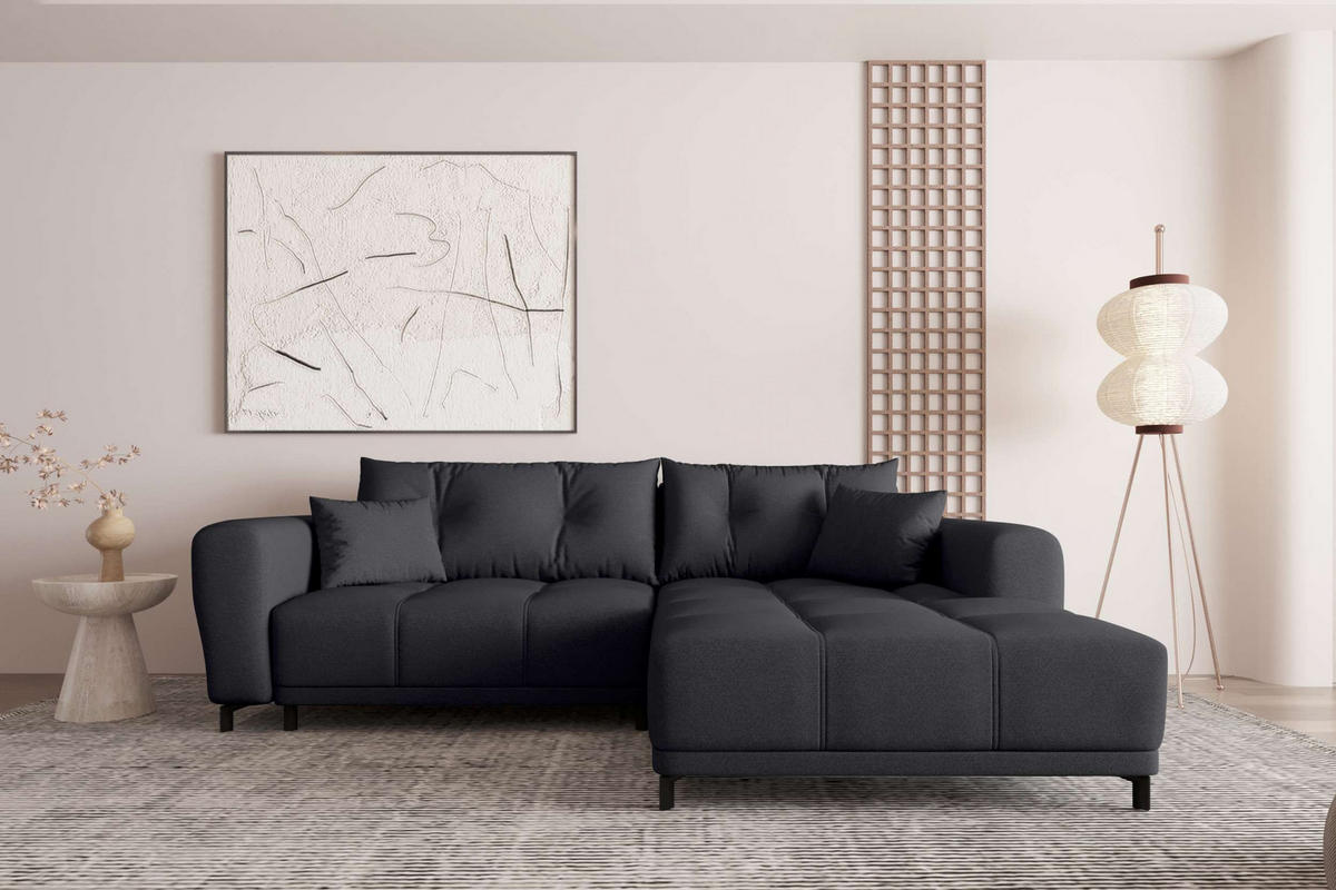 ECKSOFA Massimo Strukturstoff Schwarz inkl. Schlaffunktion Rechts - Schwarz, Textil/Metall (246/177cm) - 99rooms