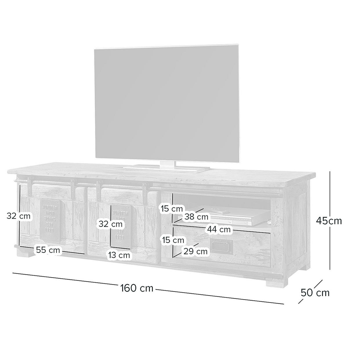 TV-LOWBOARD - Mango massiv / Eisen - Mango / Schwarz - Braun, Holz/Metall (160/45/50cm) - home24