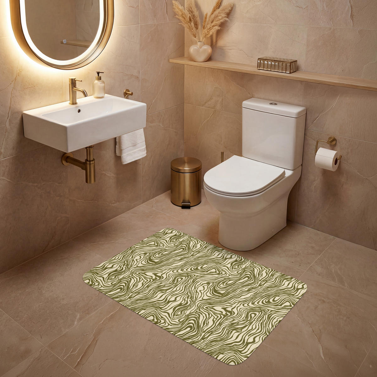 WC PŘEDLOŽKA Abstraktní - Mramor - Zelený 90x60 cm - tmavě zelená, textil/plast (90/1cm) - OnlyWow