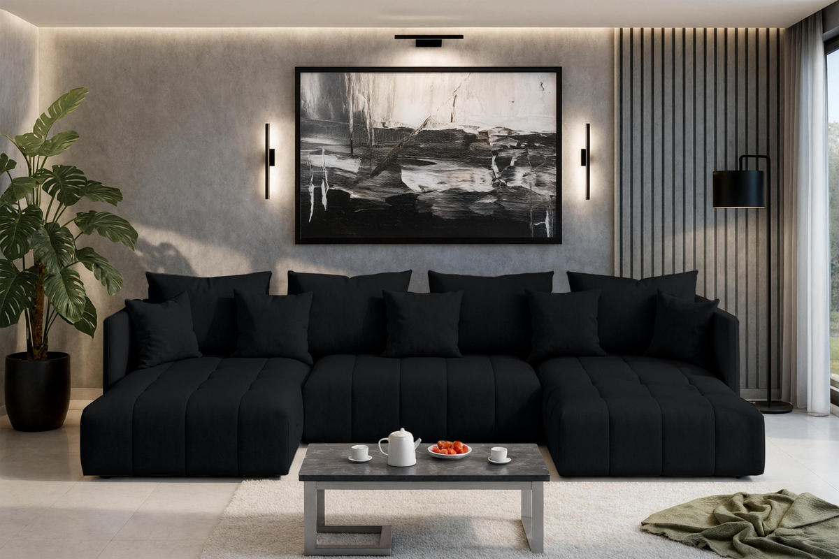 WOHNLANDSCHAFT Mersino Anthrazit 353/180/83 cm – Wohnlandschaft fürs Wohnzimmer - Schwarz, Kunststoff/Textil (353/83/180cm) - AX Living