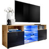 SIDEBOARD TV URBINO Eiche Wotan, Blau LED Beleuchtung - Eiche Wotan/Schwarz, Glas/Holzwerkstoff (140/53/35cm) - Komodee