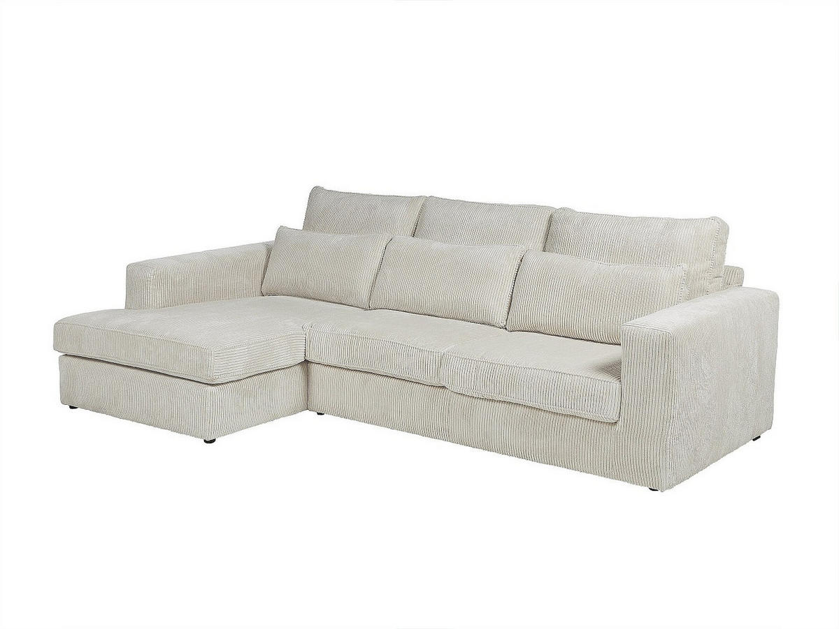 LINKES Ecksofa aus beigefarbenem Cord – MONDOVI - Beige, Textil (271/167cm) - Vente-Unique