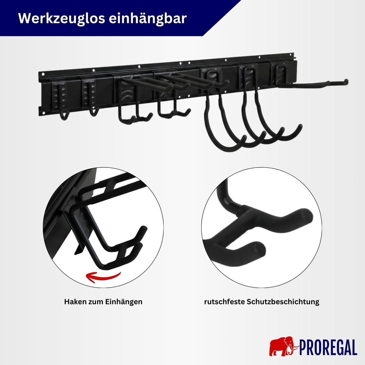 GARAGEN-WANDREGAL FORGE 24-teiliges Set Schwarz Haken Hochbelastbares Werkzeughaken für Garten, Garage - Schwarz, Metall (26/40.5/10cm) - PROREGAL