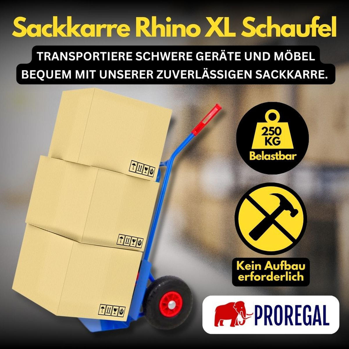 SACKKARRE Rhino XL Schaufel 104x60x50cm Traglast 250kg Pannensichere Räder Blau - Blau, Metall (50/60/104cm) - PROREGAL