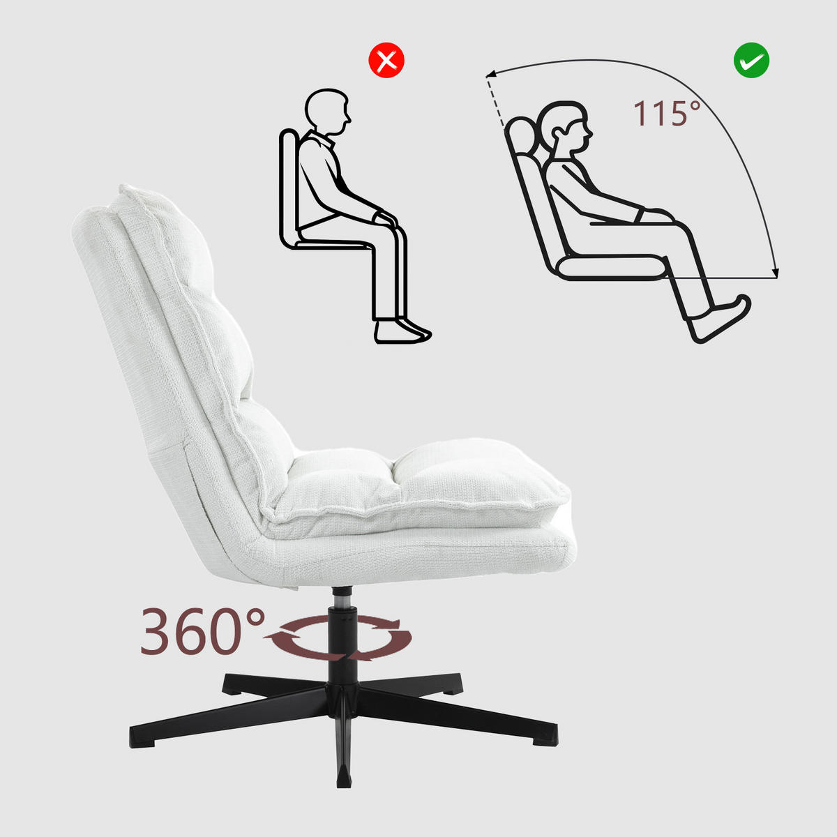 DREHSESSEL 360° Weiß, Gepolstert, Stoffbezug, Klappbare Rückenlehne - Weiß, Metall (65/85/79.5cm) - Meubles Cosy