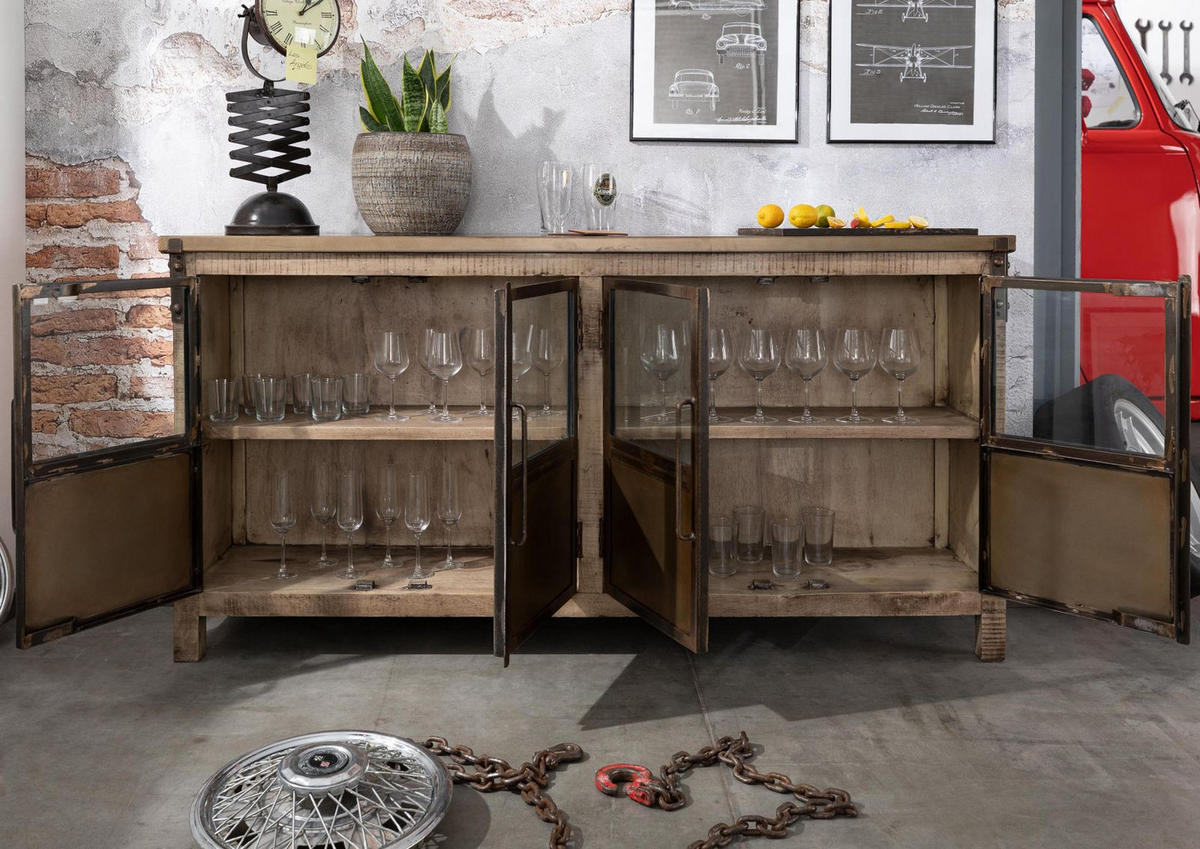 SIDEBOARD Mango 180x40x90 braun lackiert HEAVY INDUSTRY #250 - Braun, Holz (180/90/40cm) - Massivmoebel24
