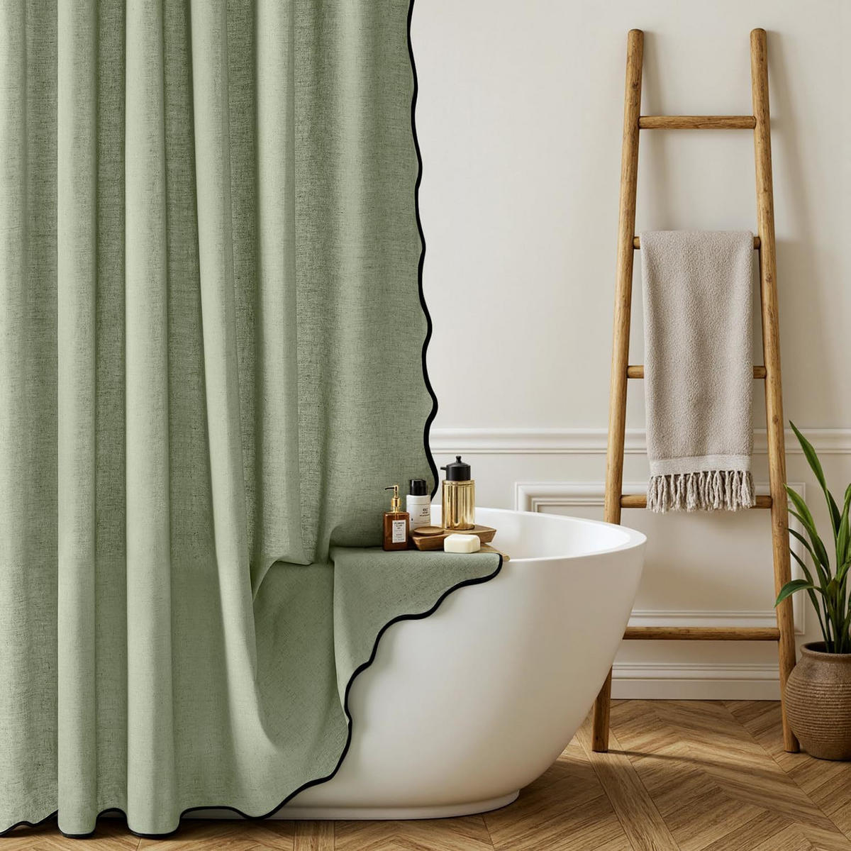 DUSCHVORHANG, grün, 200 x 90 cm, Leinen - Grün, Textil (180/200cm) - Authentics