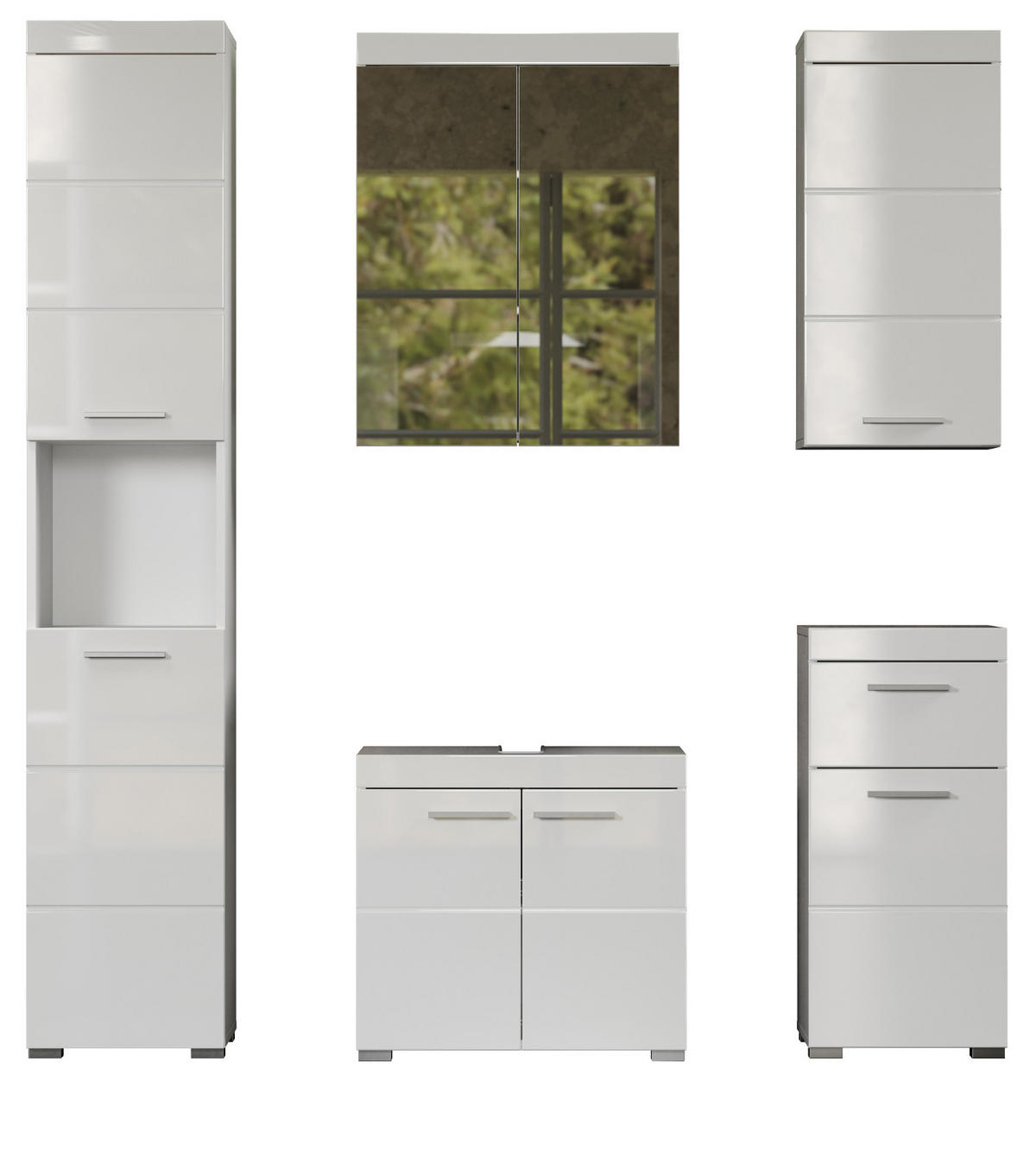 BADMÖBEL-SET weiß Hochglanz 5-teilig 163 x 190 cm, Badkombination in modernem Design - Weiß, Glas/Holzwerkstoff (163/190/34cm) - Top.Furn