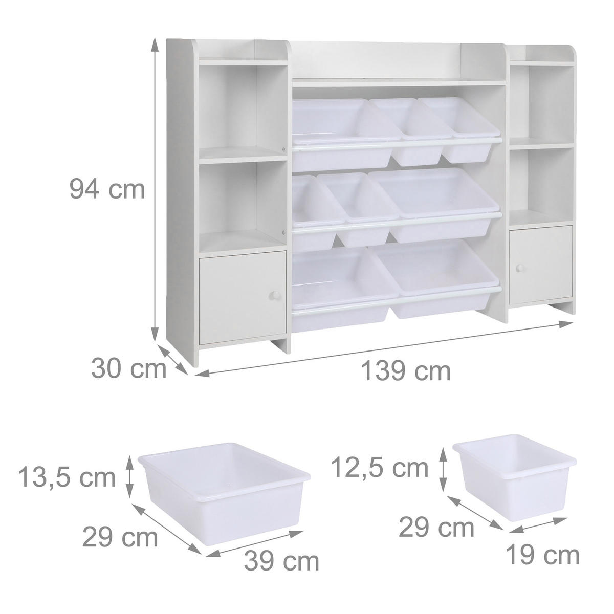 DETSKÝ regál - biela, kompozitné drevo/plast (139/94/30cm) - Relaxdays