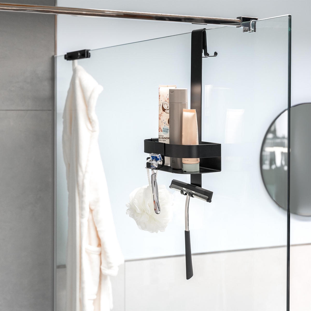 DUSCHABLAGE für Glasduschwand, Edelstahl schwarz - Schwarz, Metall (23/67.5/10.5cm) - eluno
