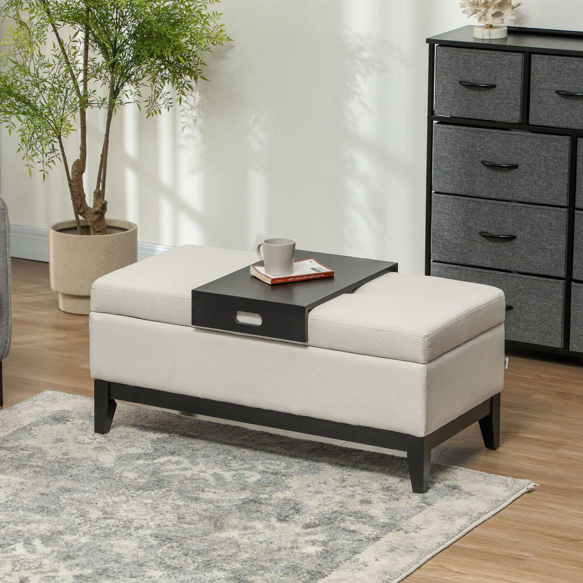 TRUHENBANK - Creme, Kunststoff (50/44/107cm) - HOMCOM