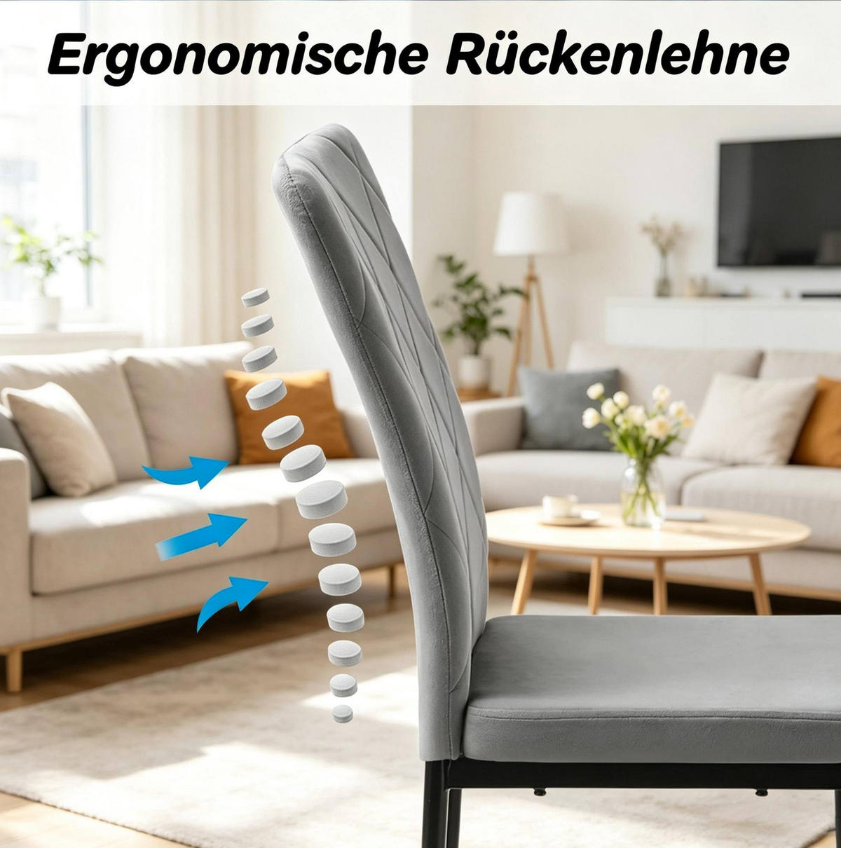 ESSSTUHL 4er-Set Samt Dunkelgrau 42 x 94,5 x 59 cm - Dunkelgrau, Metall (42.5/94.5/40cm) - Meubliv