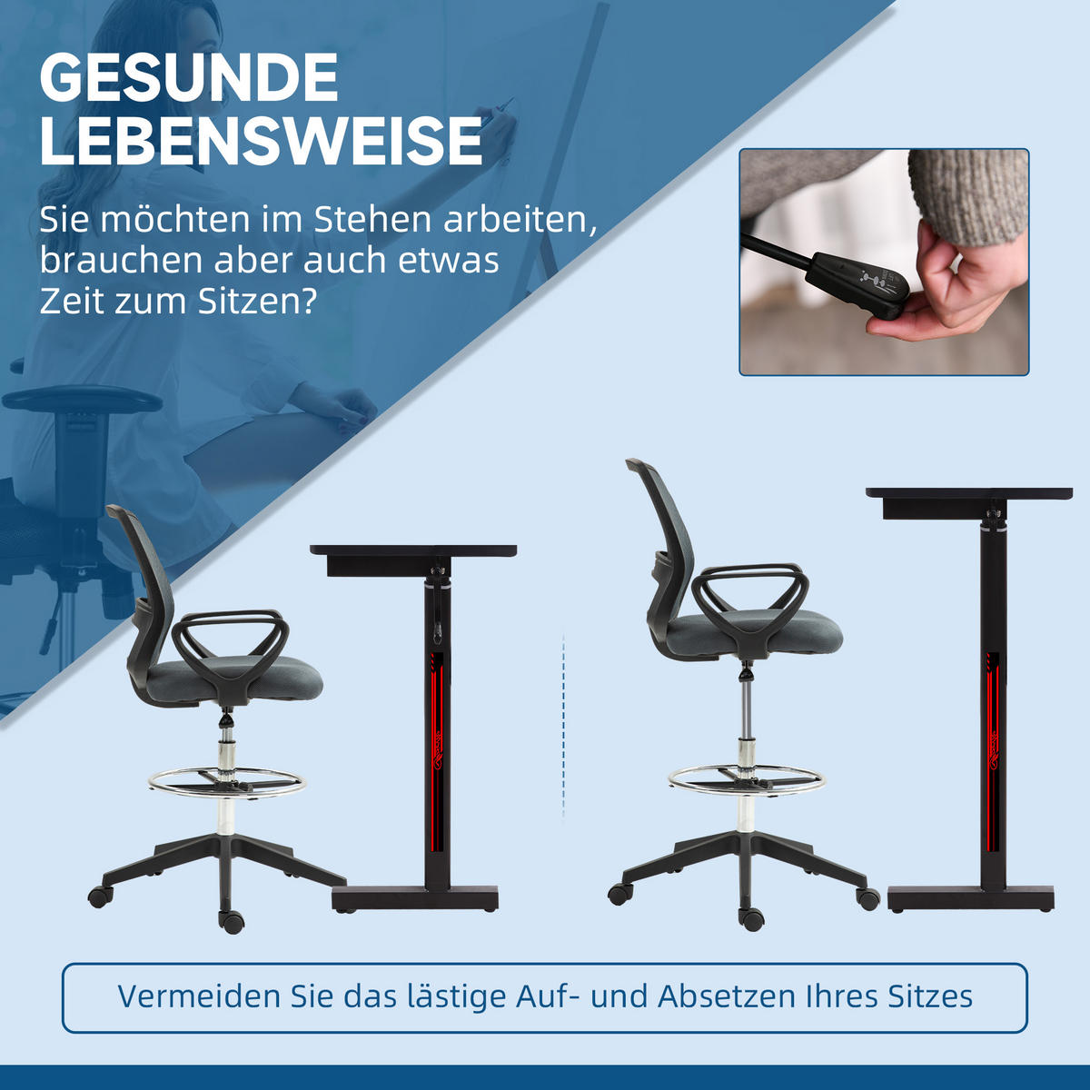 BÜROSTUHL DE-05184 Mit Armlehnen, Fußring & Netzbespannung Grau - Grau, Kunststoff (66/120/68cm) - ComfortXL